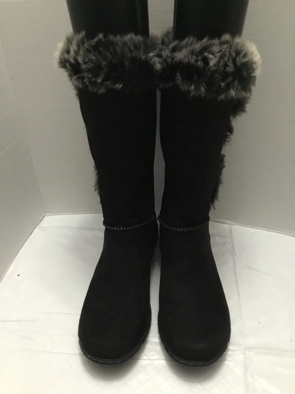 Natural Soul Black Faux Fur Mid-Calf Winter Boots Side Zip Size 9.5‎